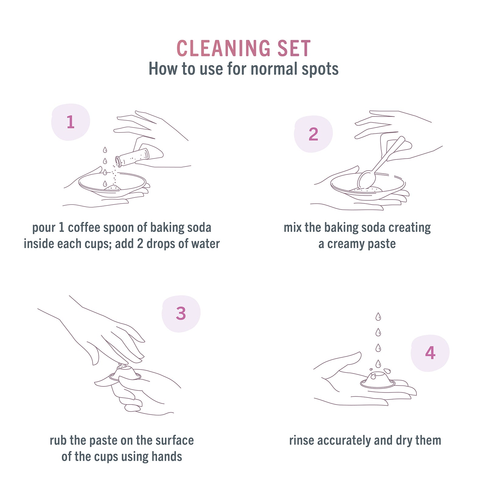 Step-by-step guide to cleaning Silverette silver nursing cups with baking soda and cotton gauze